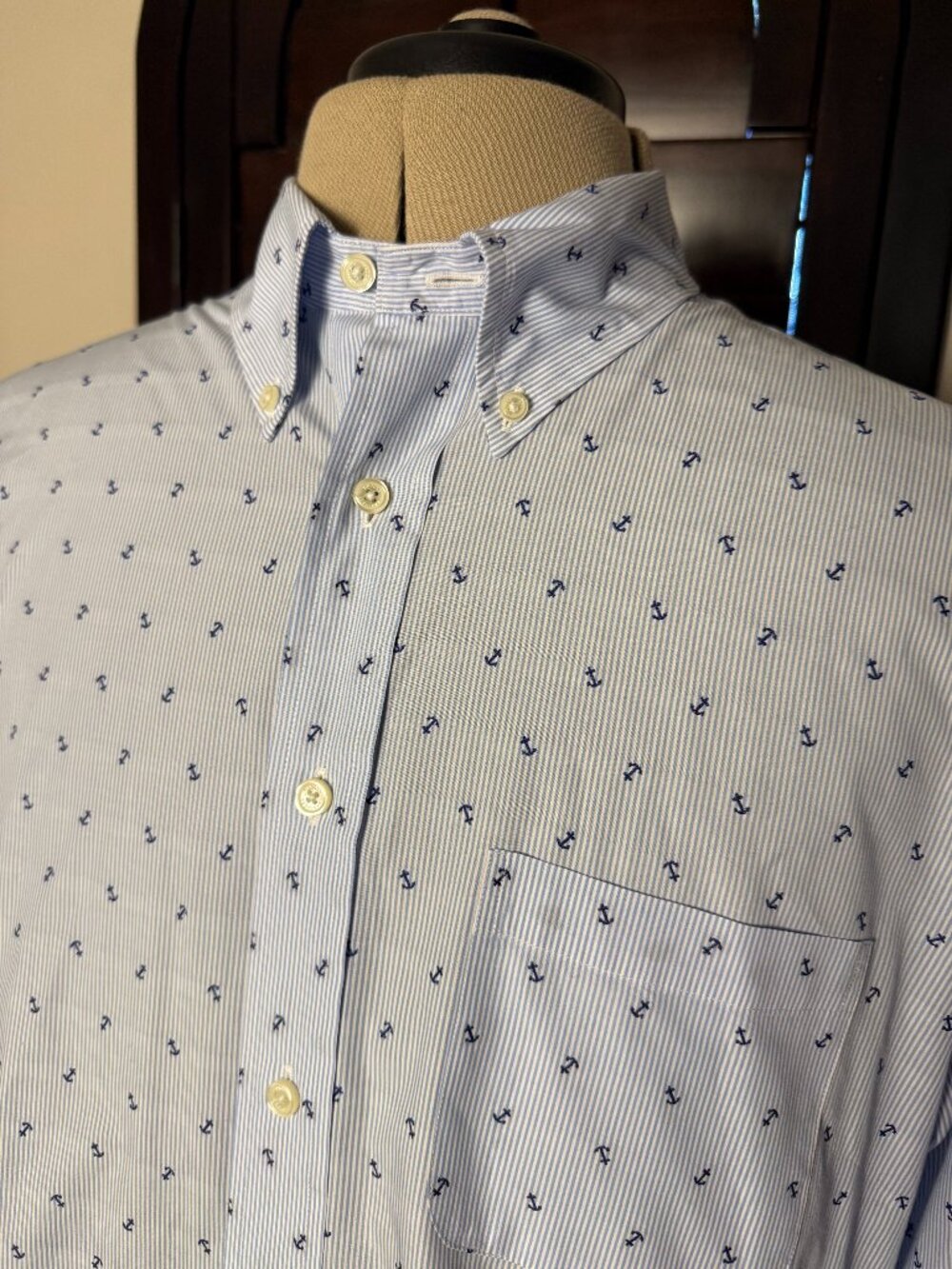 Brooks Brothers Regent Anchor Stripe Cotton Button Down Shirt Men's L